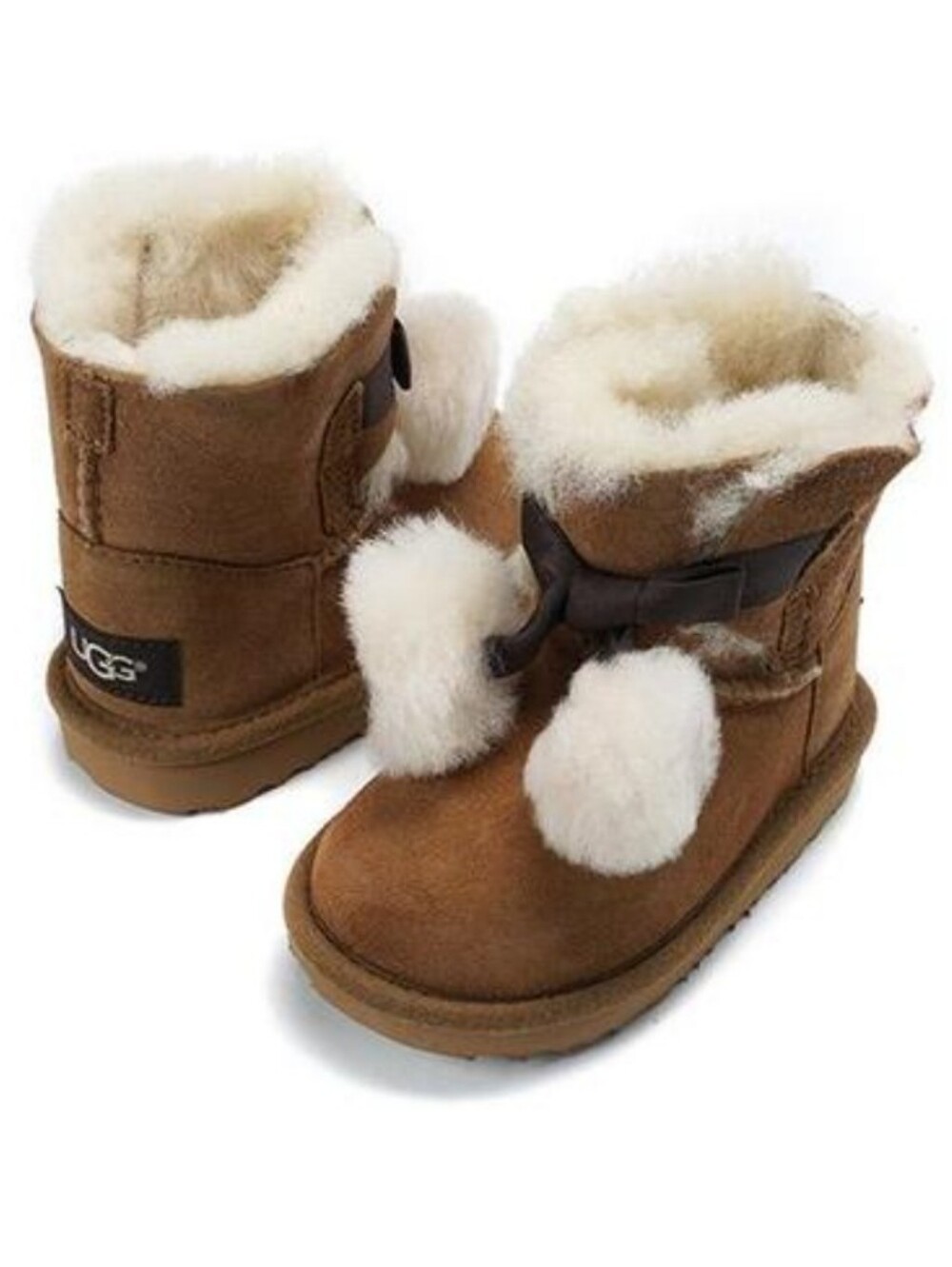 UGG Gita Toddler Pull On Boots With Pompoms - Chestnut -  Sz 9
